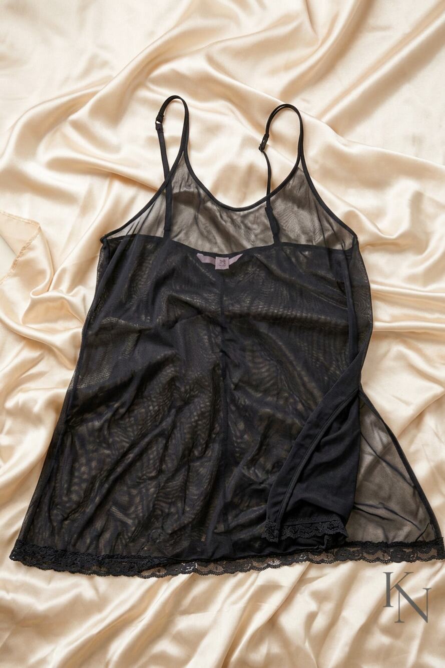 Victoria’s Secret Black Sequin Slip – Size Large | Sheer Back